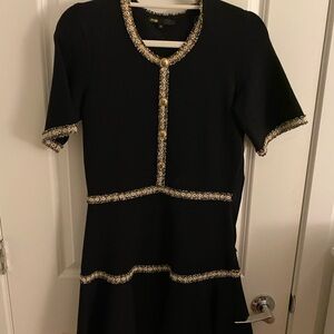 Maje Black Mini Dress with Gold Accents